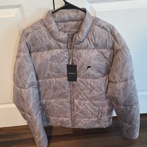 Fabletics Light Gray Patterned Puffer Jacket